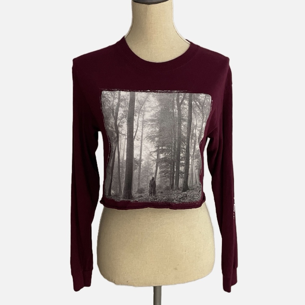 Taylor Swift Folklore Album Crop Top Women Size S Maroon Long Sleeve Track list